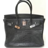 Hermes Birkin 35 black alligator skin travel bag. Date ref K dates it to 2007. 25 S ref denotes that