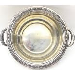 Continental Silver twin handled bowl. O/all width 17cm. German silver .800 hallmarks. Inscription