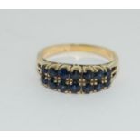 Sapphire double row 18ct gold 4.4gram ring, Size R
