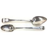 2 Georgian silver basting spoons.