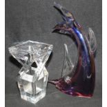 Two large pieces of vintage glass to include a Murano Swordfish and a Baccarat piece with etched