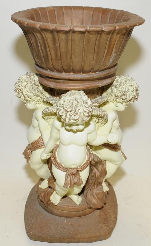 Large decorative resin plant stand featuring gilded bowl supported by Putti's. 48cms tall - Image 2 of 5