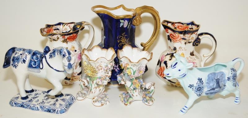 Collection of vintage ceramics to include Delft Mason's Mandalay, an early Spode blue jug and a pair