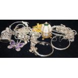 Quantity of silver and costume jewellery c/w a Faberge inspired jewelled egg