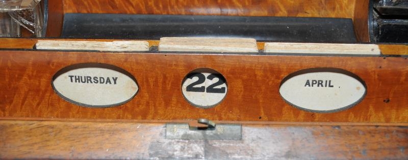 Walnut twin door stationary cabinet, having fitted inside with ink wells, secret stationary draw, - Image 2 of 7