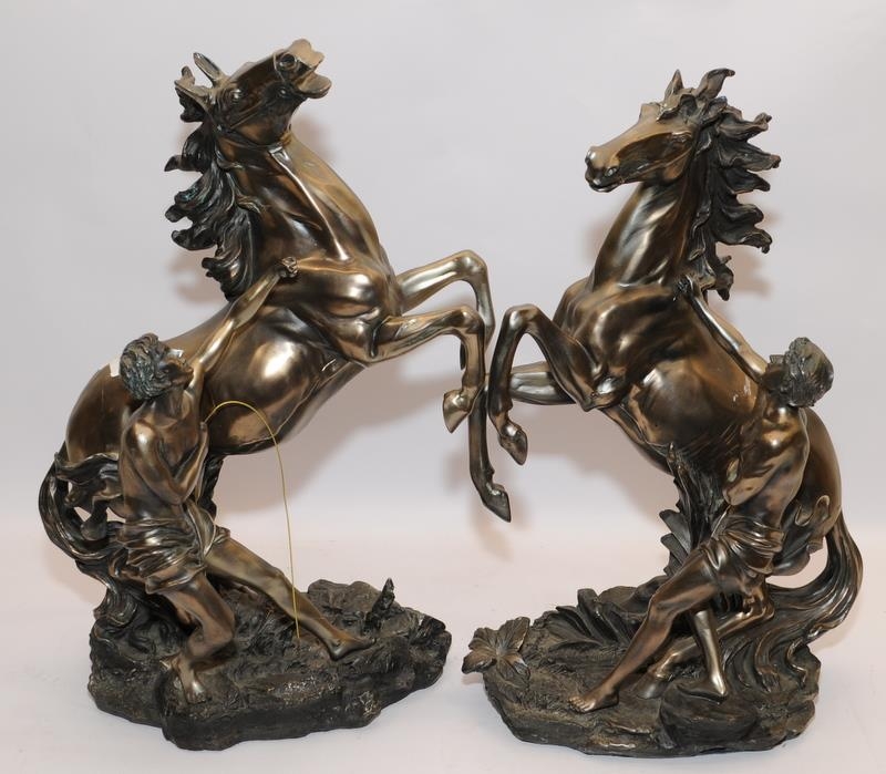 Handed pair of large bronzed resin classical horse and handler figures from the Academy - Image 2 of 3