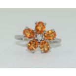 9ct white gold ladies Amber colour diamond center flower shape ring size N