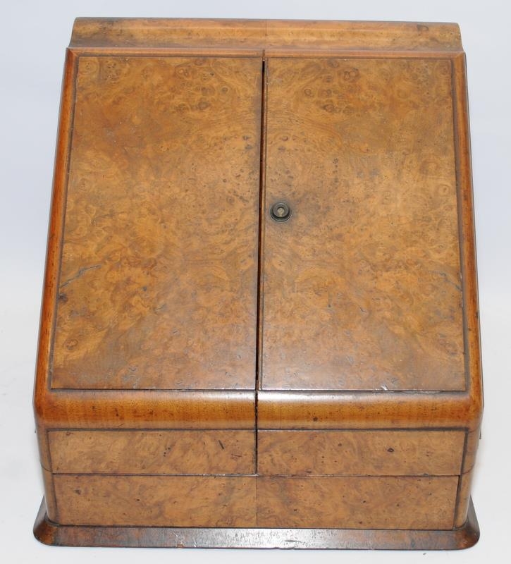 Walnut twin door stationary cabinet, having fitted inside with ink wells, secret stationary draw, - Image 5 of 7