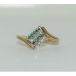 9ct gold ladies Emerald and Diamond ring size L