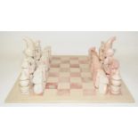 Quality pink and white marble chess set and playing board
