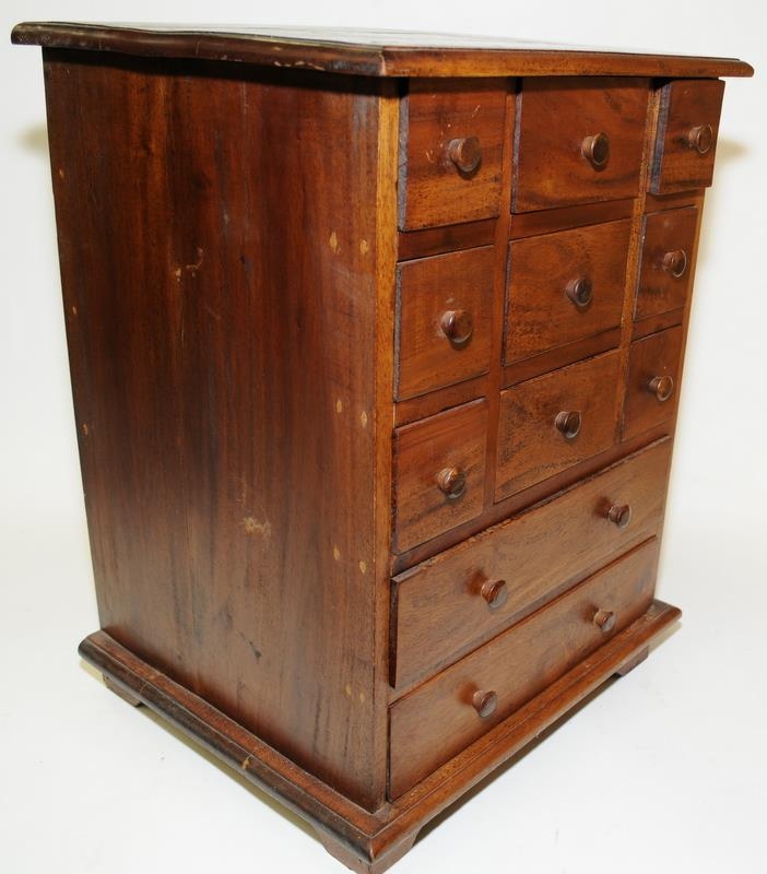Small wooden curio's chest with eleven drawers. O/all size 41cm across x 54cm tall x 34cm deep - Image 2 of 5