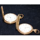 Two vintage gold plated mechanical full hunter pocket watches, signed to dial Waltham
