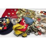 Large collection of vintage pin badges, cloth badges and medals