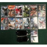 2 Sony PSP handheld consoles together with various games. WP.