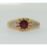 9ct gold gents garnet gypsy ring with diamond chip shoulders size T ref WP