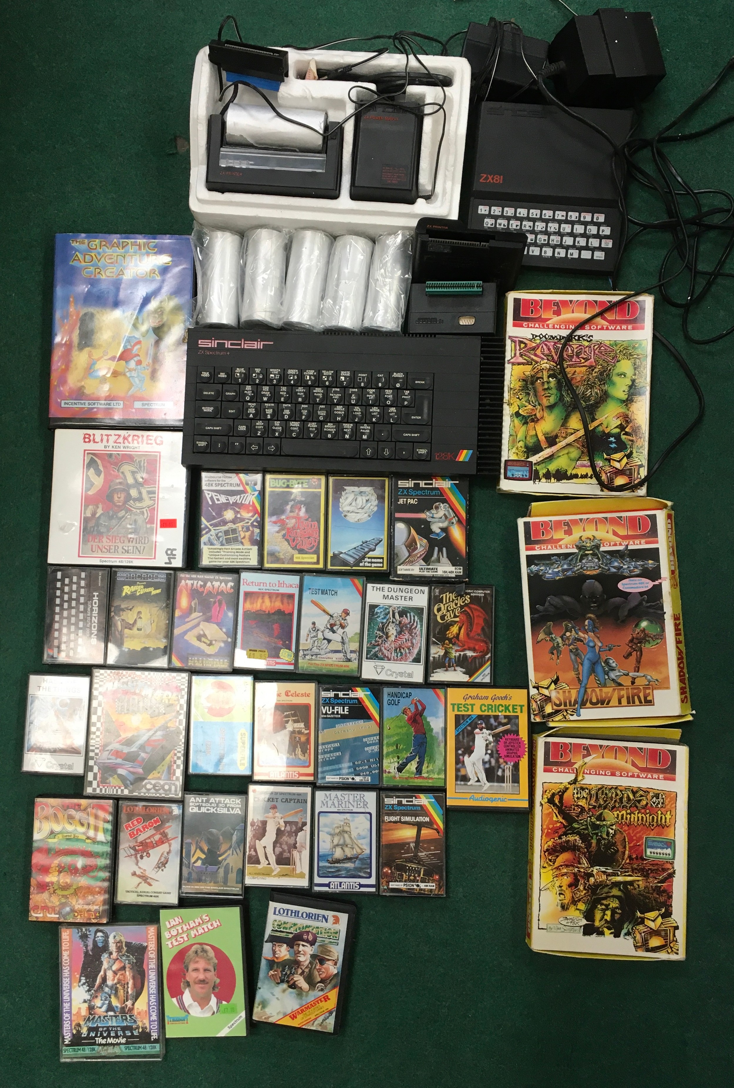 Sinclair ZX Spectrum games console with games and printer. WP.