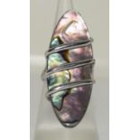 A large mother of pearl and 925 silver ring Size L