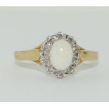 9ct gold ladies opal and diamond cluster ring size Q