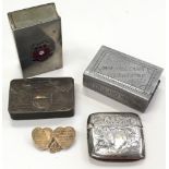 Collection of items to include silver vesta case, military sweetheart brooch, trench art matchbox