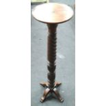 Mahogany barley twist Torchiere with rounded top on quatrefoil supports 125x35cm