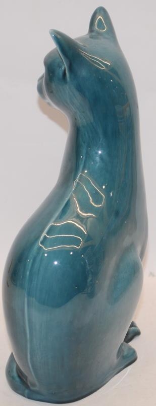 Large Poole Pottery right sitting blue glazed cat 29cms tall - Image 3 of 4