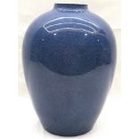 Large Royal Doulton vase in baluster form with blue crackle glaze decoration. Approx 12.5" tall