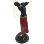 Vintage painted cast metal figurine of a lady stands 55cm tall.