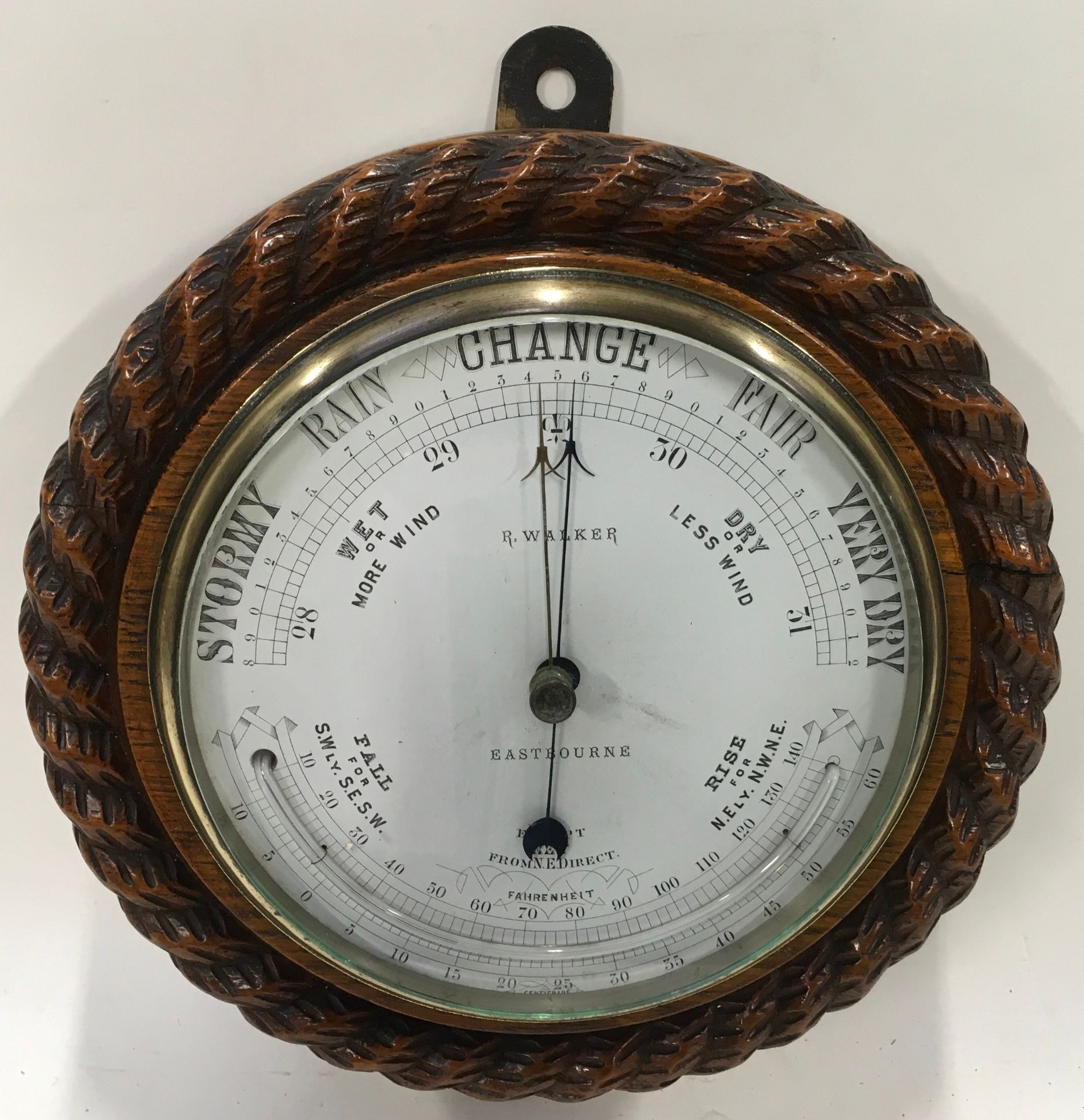 Victorian rope twist oak framed barometer - signed Walker, Eastbourne - also Denkavit Poole - Image 2 of 3