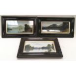 Three framed and glazed oil on porcelain paintings by M.T. Wood.