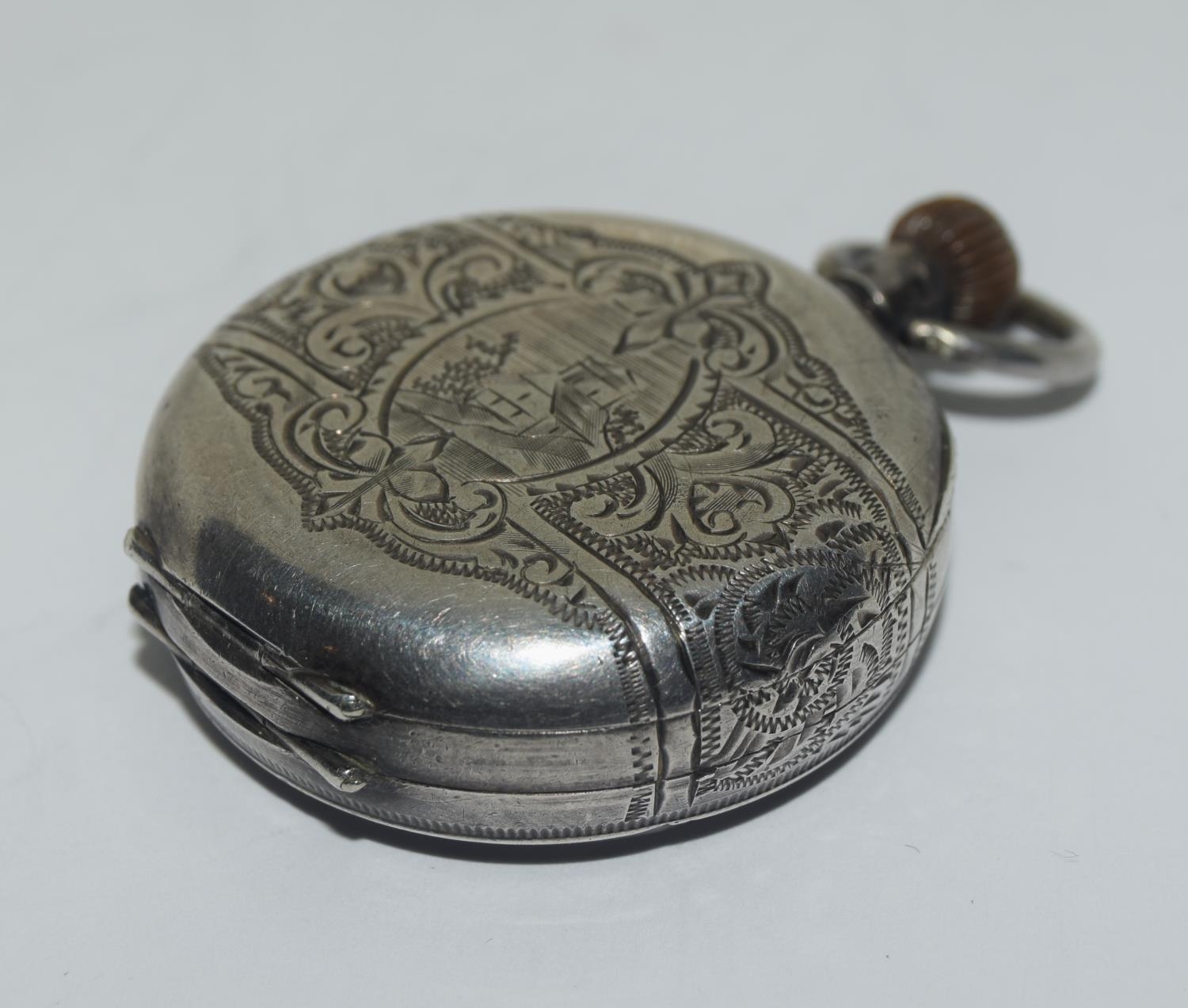 Silver pocket watch with silver St Johns Ambulance badges/service bars. - Image 3 of 4