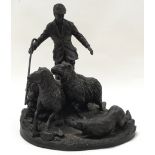 Heredities cold cast bronzed figure "Sheppard and Flock" by G Tiney 1980 30x26x20cm