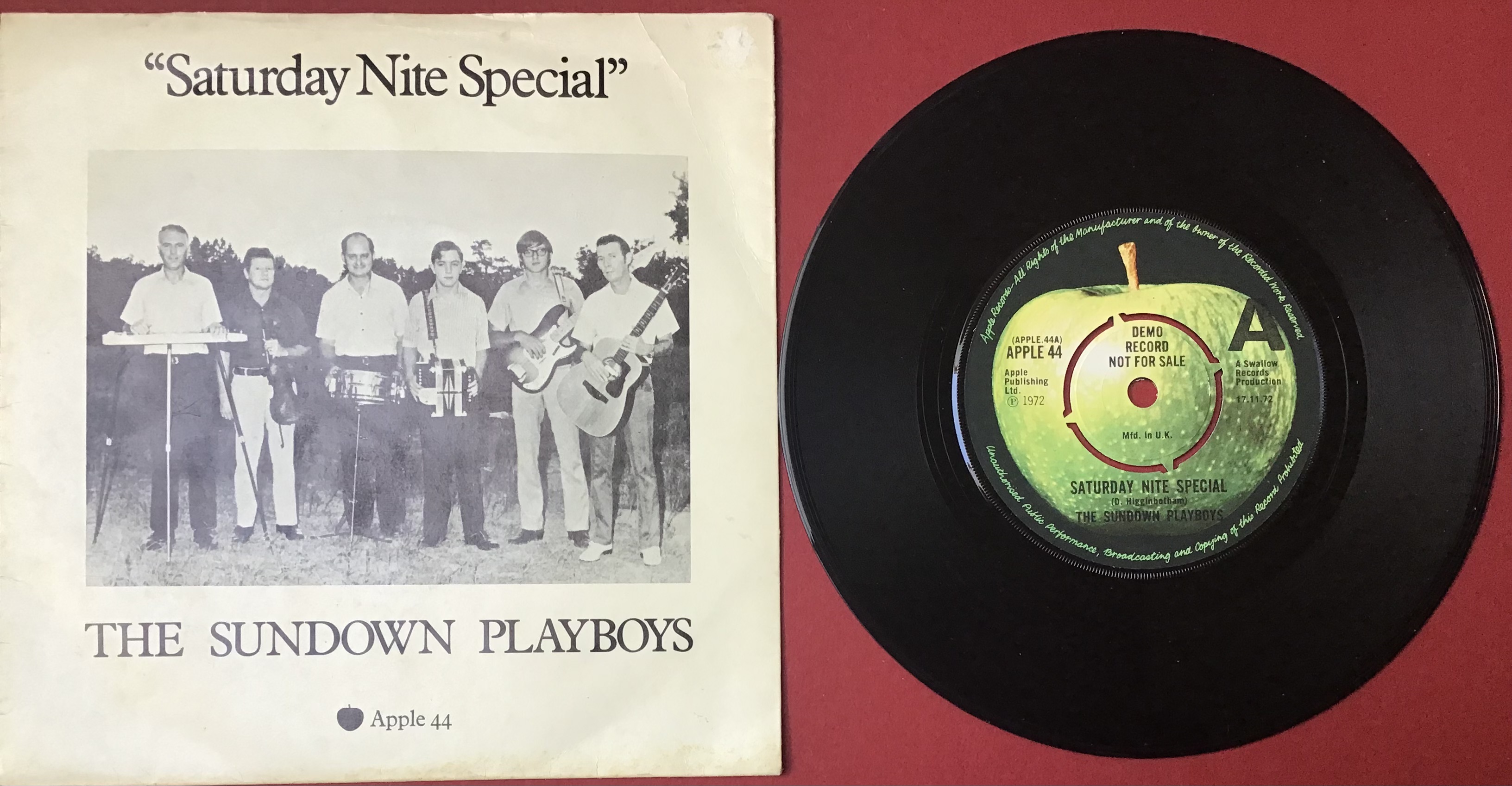 THE SUNDOWN PLAYBOYS 'SATURDAY NITE SPECIAL' SINGLE DEMO RECORD. From 1972 this was released
