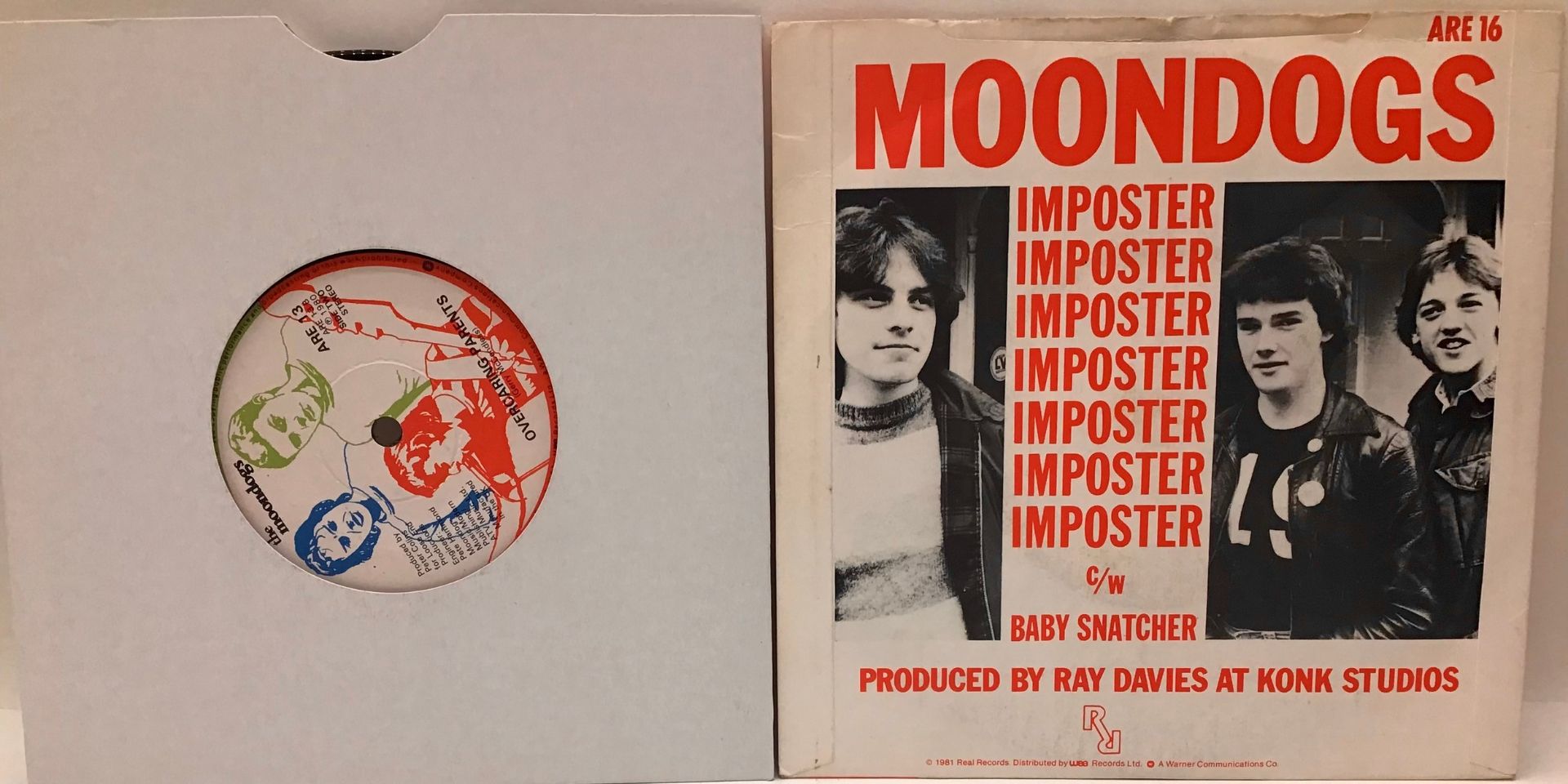 MOONDOGS 7” VINYL SINGLES. 2 titles here - Imposter in picture sleeve from 1981 on Real Records - Image 2 of 2