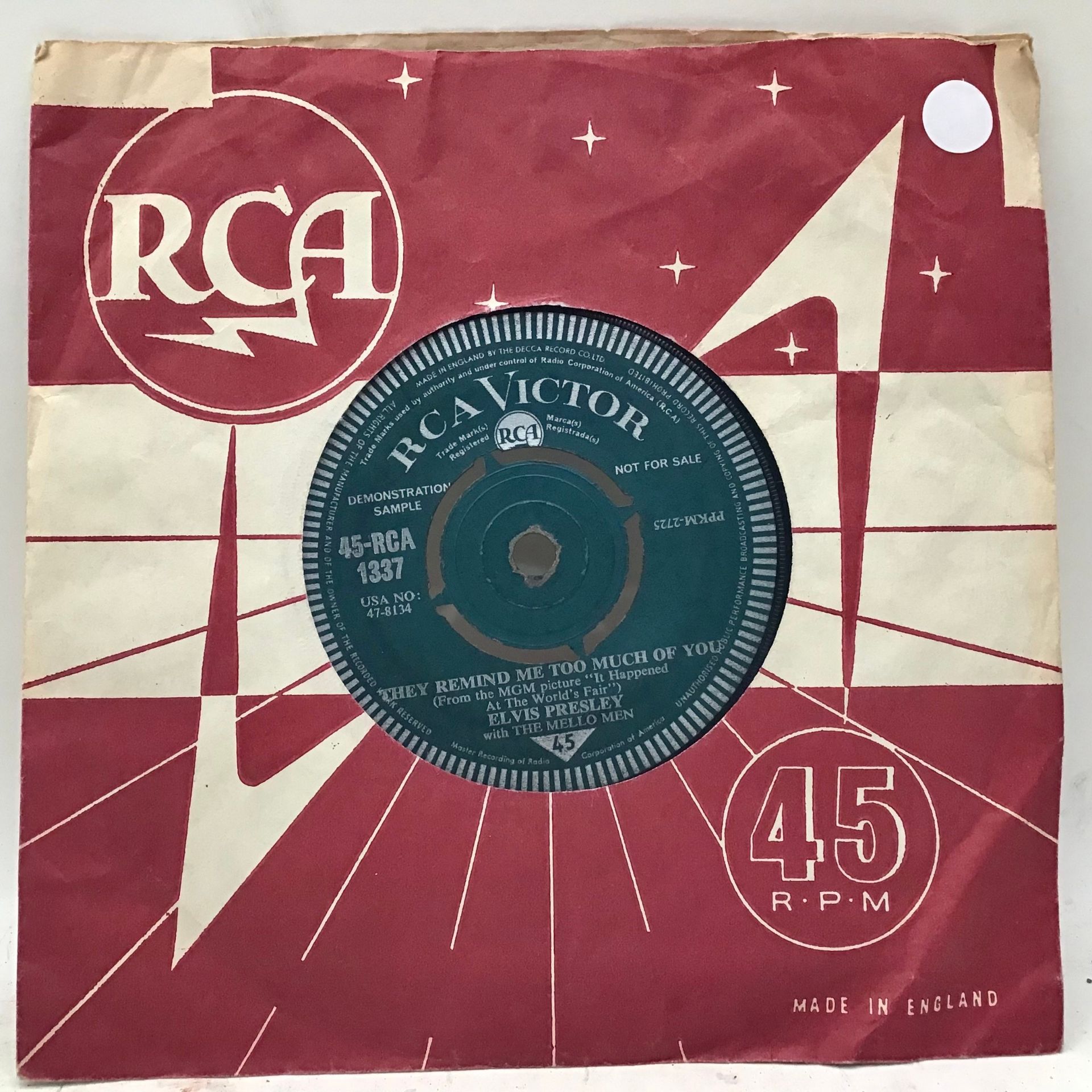 ELVIS PRESLEY DEMO 45rpm SINGLE. Great single - One Broken Heart For Sale - found here on a demo RCA - Image 2 of 2