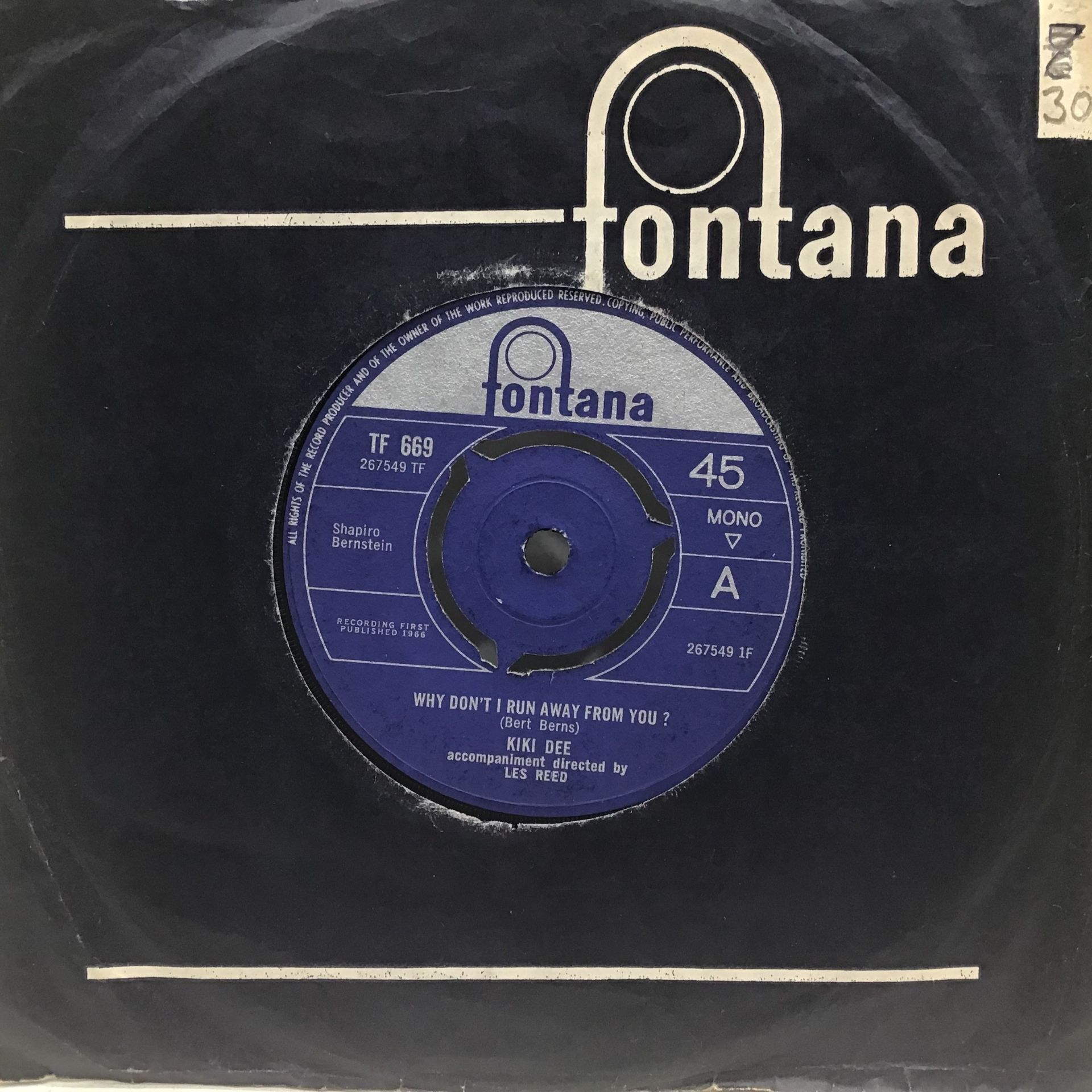 KIKI DEE - WHY DON'T I RUN AWAY FROM YOU b/w SMALL TOWN UK FONTANA. From 1966 this Northern Soul