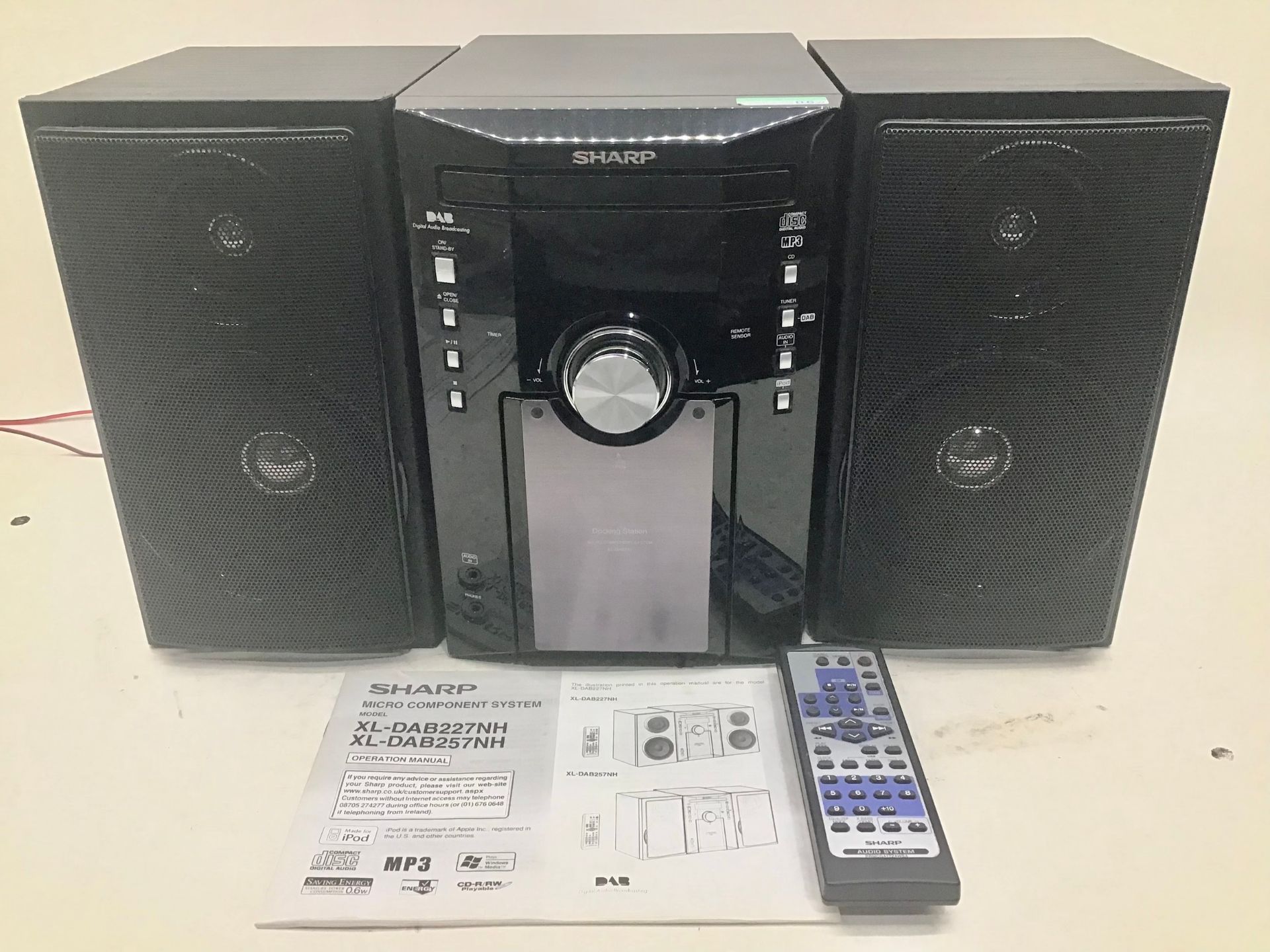SHARP MICRO HIFI SYSTEM. Model No XL-DAB257NH complete with 2 speakers, instruction book and