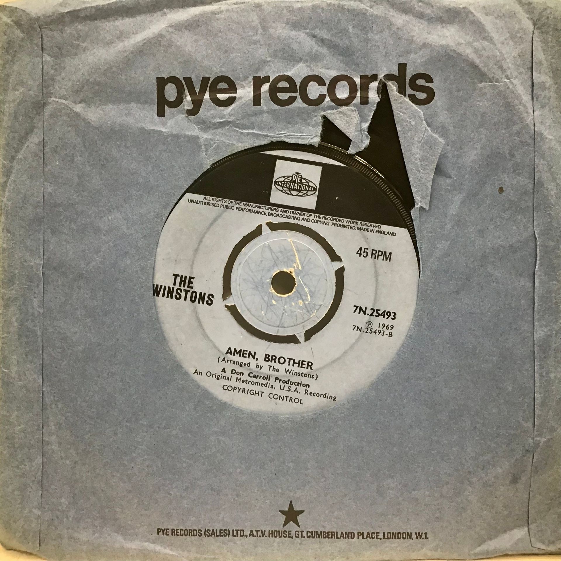 THE WINSTONS - COLOR HIM FATHER 45rpm SINGLE. Nice soul single on Pye Records...7N 25493 from - Image 2 of 2