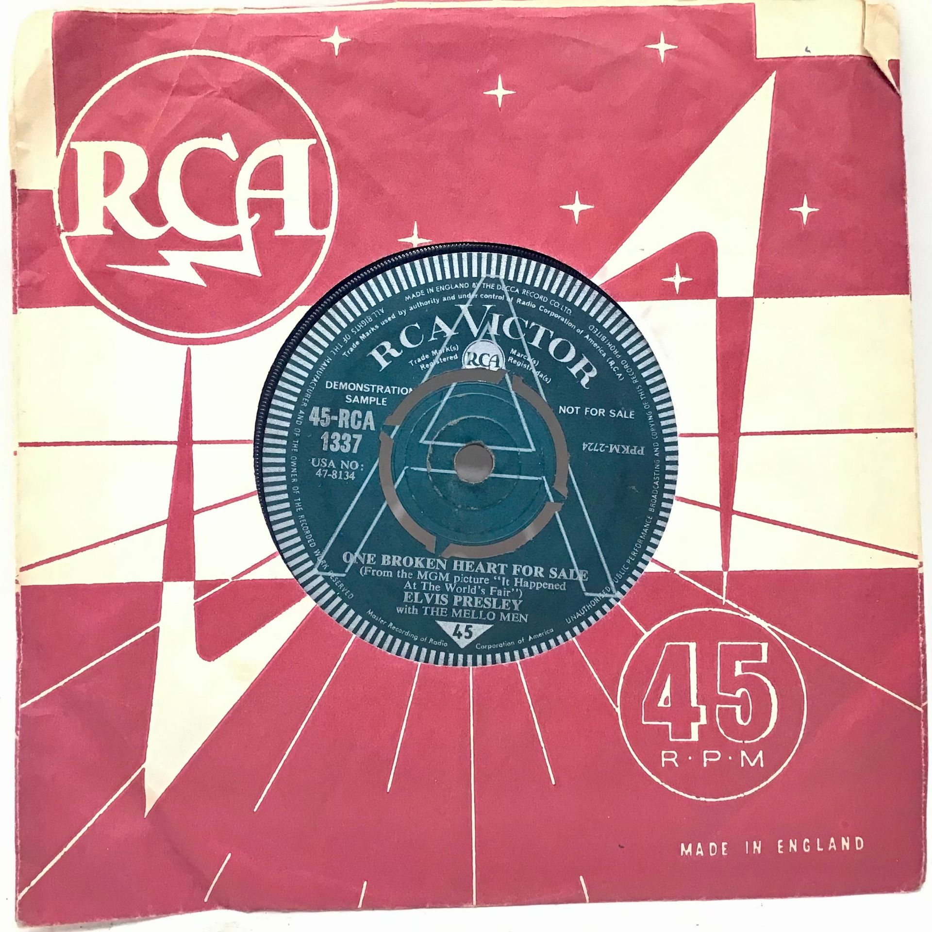 ELVIS PRESLEY DEMO 45rpm SINGLE. Great single - One Broken Heart For Sale - found here on a demo RCA