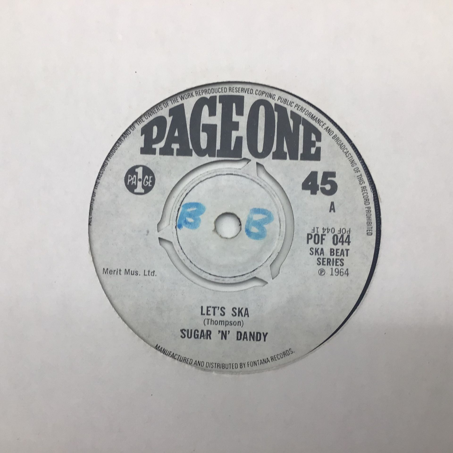 SCARCE 7” SUGAR ‘N’ DANDY - ‘LET’S SKA’. Great ska single here from 1964 on Page One records POF 044