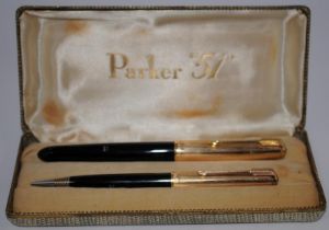 Parker 51 fountain pen and mechanical pencil set in original branded box with instruction leaflet.