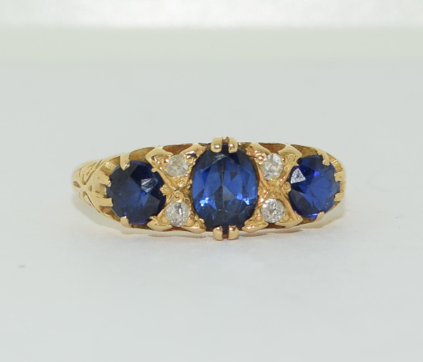 18ct gold Large Sapphire and Diamond Gypsy ring size O