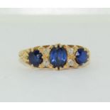 18ct gold Large Sapphire and Diamond Gypsy ring size O