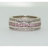 A 925 sparkling band ring set with pink tourmaline, Size R/S