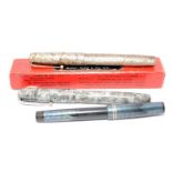 Boxed Swan fountain pen in grey snakeskin c/w Swan No.2 14ct nib. Lot also includes two further Swan