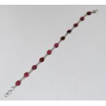 Garnet cabochon 925 silver line bracelet.