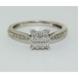 9ct White Gold Diamond Ring. Hallmarked Diamond to band. Size P