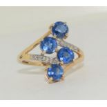 9ct gold ladies Iolite and diamond ring size N