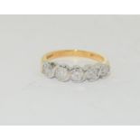 18ct gold ladies five stone diamond ring, approx 1ct, size M.