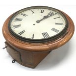 Antique oak drop dial wall clock with fusee movement. Seen working. large dial approx 30cm across.
