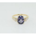 9ct gold natural Blue garnet and diamond ring size N